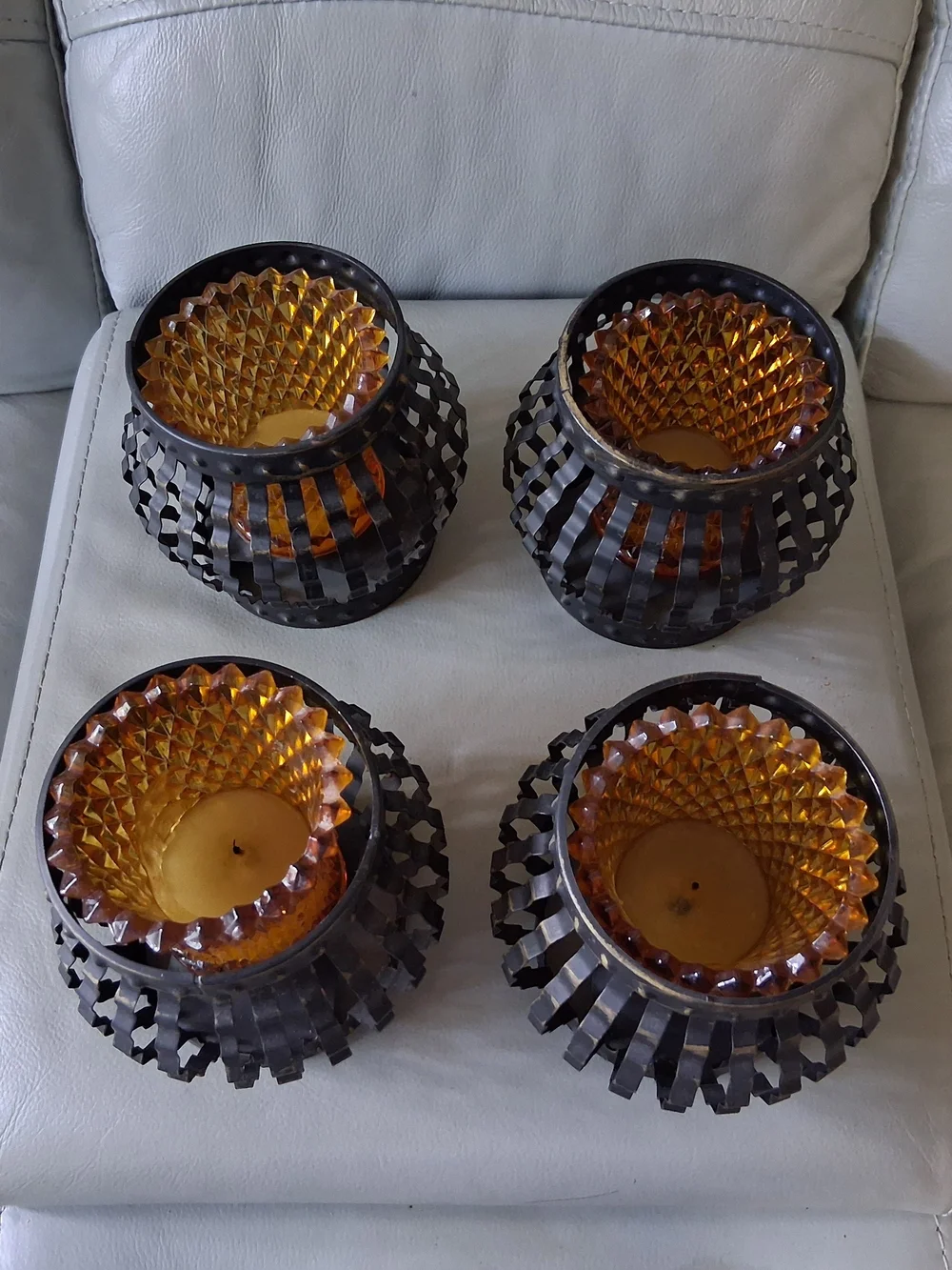 Set Of 4 Vintage Homco Crimped Metal Cage Candle Holders
